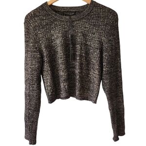 House of Harlow Black Metallic Gold Cropped Crew Neck Knit Sweater Women NEW XL